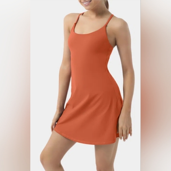 NWT Halara Backless Active Dress w Shorts Small Cloudful  $55 Orange/Red - Picture 5 of 13